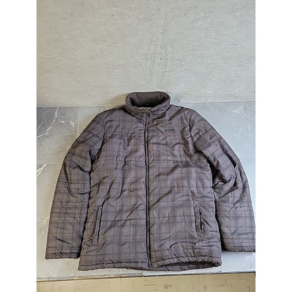 Billabong Mens Jacket Zip Up Coat Size M Brown Plaid Fleece Lined‎